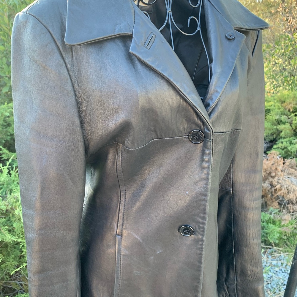 Lady Hathaway long line vintage black leather blazer jacket - Picture 3 of 9